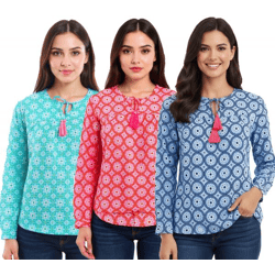 ZWILLINGSHERZ Women's Cotton Blouse, Summer Blouse with All-Over Paisley Pattern 33125 Blue, Pink, or Turquoise
