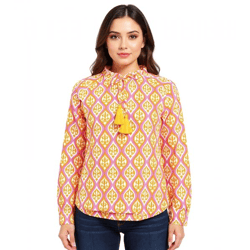 ZWILLINGSHERZ Women's Cotton Blouse, Summer Blouse with Oval Vine Pattern 33246-95 Orange/Pink