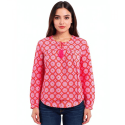 ZWILLINGSHERZ Damen Sommer-Bluse mit aufälligen-Muster 33125-4 Orange/Pink