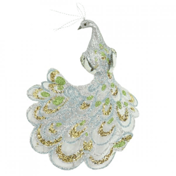 Pfau auf Clip Glitzer Silber 18 cm