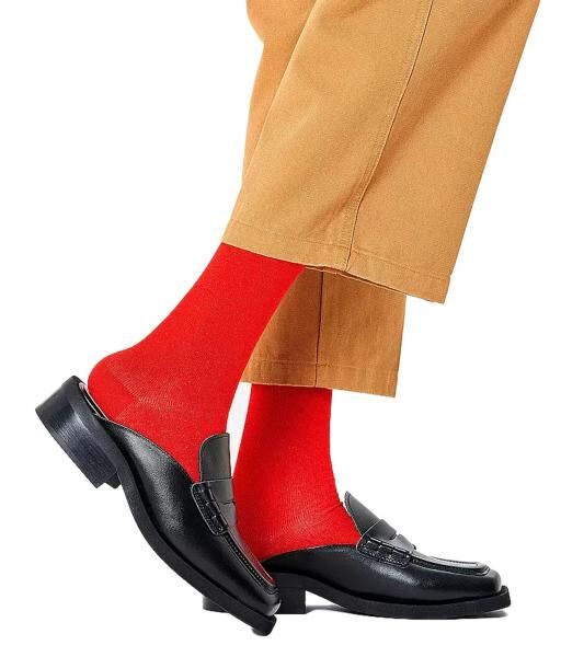 1 Paar Happy Socks Solid Unisex Crew-Socken Bio-Baumwoll-Socken mit Schriftzug- und Logo-Print Alltags-Str&uuml;mpfe P001121 Rot/Blau