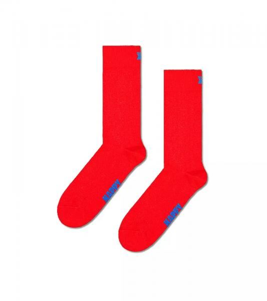 1 Paar Happy Socks Solid Unisex Crew-Socken Bio-Baumwoll-Socken mit Schriftzug- und Logo-Print Alltags-Str&uuml;mpfe P001121 Rot/Blau