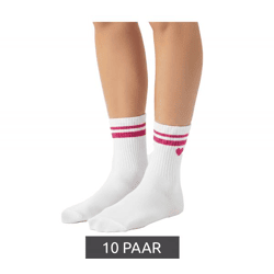 10 Paar bequeme ZWILLINGSHERZ Damen Socken Tennis-Socken mit Herz-Stickerei Alltags-Strümpfe Baumwoll-Socken 4603S K248141 Weiß/Pink