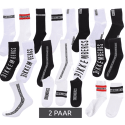 2 Paar BIKKEMBERGS Herren Baumwoll-Socken mit kleinem Markenschriftzug Strümpfe Sneaker-Socken Weiß/Schwarz/Rot
