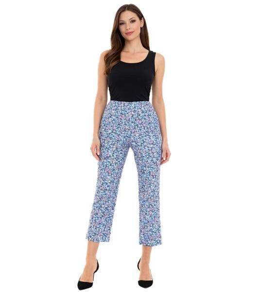 Aniston CASUAL Damen 7/8-Hose l&auml;ssige Sommer-Hose mit Bl&uuml;mchen-Muster 17521410 Blau