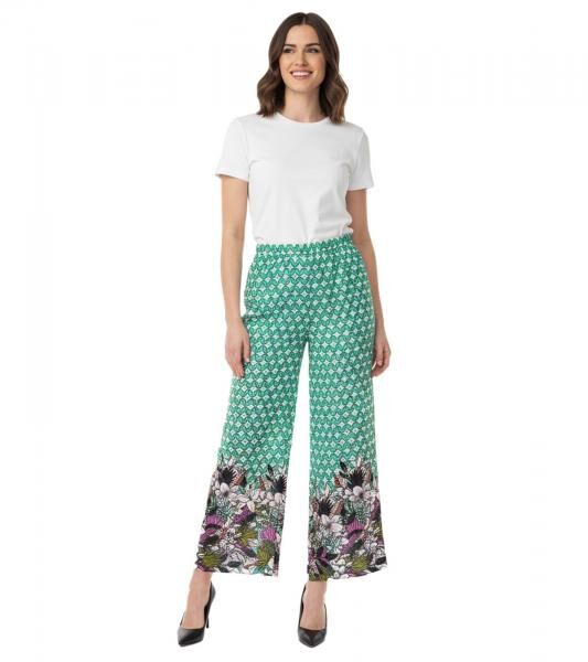 Aniston CASUAL Damen Schlupf-Hose bequeme Sommer-Hose mit Allover Blumen-Muster 76938501 Gr&uuml;n