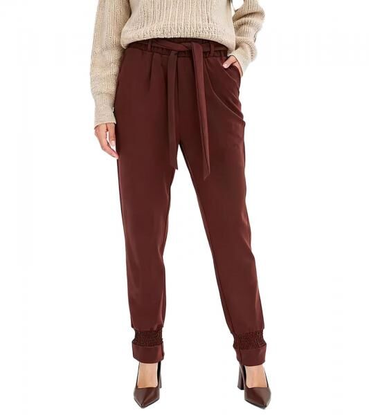 Damen Sommerhose kn&ouml;chellange Paperbag-Hose mit Bindeg&uuml;rtel 956118 Braun