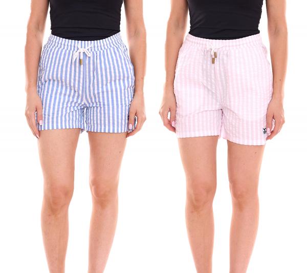 DELMAO Damen Shorts kurze Hose mit seitlichen Eingriffstaschen Blau/Wei&szlig;, Rosa/Wei&szlig; oder schlicht Rosa