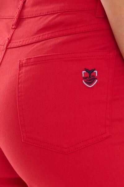 DELMAO Damen Sommer-Hose Jeans-Shorts Baumwoll-Hose 97270327 Rot