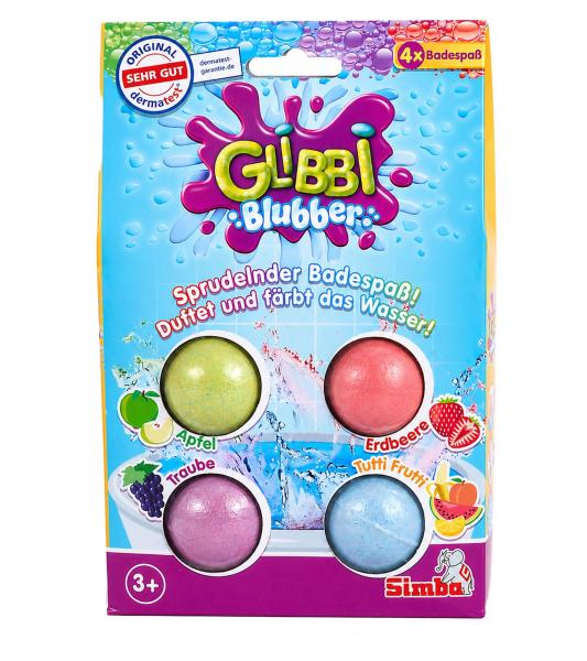 GLIBBI Badekugeln Blubber Sprudelnder Badezusatz f&uuml;r Kinder ab 3 Jahren  4x Badebomben mit Farbe & Duft Bunt