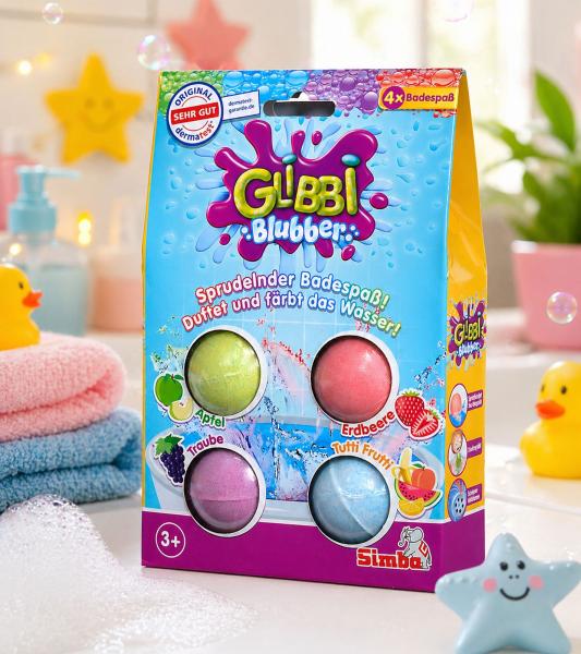 GLIBBI Badekugeln Blubber Sprudelnder Badezusatz f&uuml;r Kinder ab 3 Jahren  4x Badebomben mit Farbe & Duft Bunt