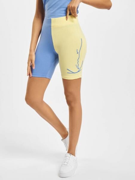 leichte Karl Kani Damen Shorts Stretch 220 g/m&sup2; mit Baumwolle Blau/Gelb