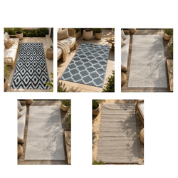 Moderner Outdoor-Teppich in verschiedenen Designs Garten-Teppich Dekoteppich ca.90 x 150cm in Weiß/Schwarz, Blau/Weiß, Grün/Weiß, Weiß