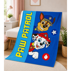 nickelodeon PAW PATROL Kinder Decke mit Logo Schriftzug und Figuren weiche Kuscheldecke 130x170cm Blau