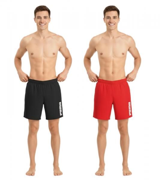 Puma Herren Bade-Shorts Sommer-Shorts mit Taschen stylische Schwimm-Hose Bademode Schwarz oder Rot