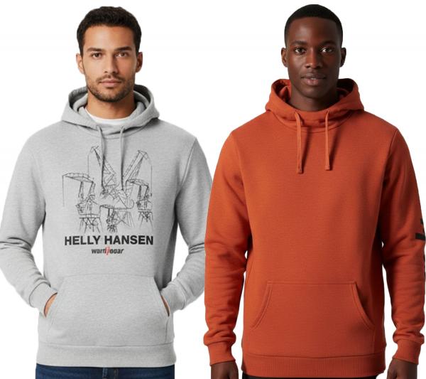 weicher Helly Hansen Manchester Graphic Herren Hoodie Baumwoll-Pullover mit Kapuze 300 g/m&sup2; Sweat-Pullover 78380 Grau oder Orange