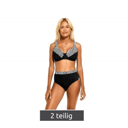 zeitloses Damen Bikini-Set zweiteiliger Minimizer mit gepolsterten Trägern Bademode E-Körbchen 914316 Schwarz/Weiß