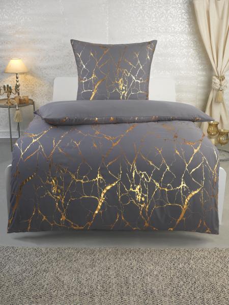 MF Bettw&auml;sche 2tlg. - metallic print - Marble-Gold