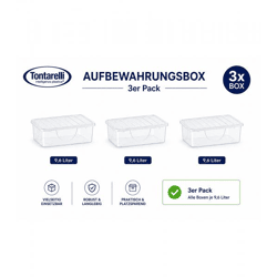 3er Set Tontarelli Aufbewahrungsbox je 9,6 Liter Fassungsvermögen Stapelbare Vorratsboxen mit Deckel 36 x 26,4 x 19,5 cm Transparent/Weiß