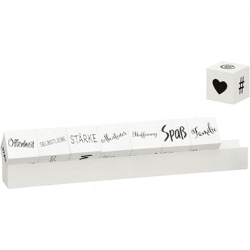 Würfel mit Text auf Halter 32 cm Satz von 9