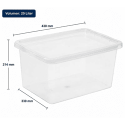 plast team Aufbewahrungsbox Basic 20 Liter Stapelbare Vorratsboxen mit Deckel Stapel-Box 8364232 Weiß/Transparent