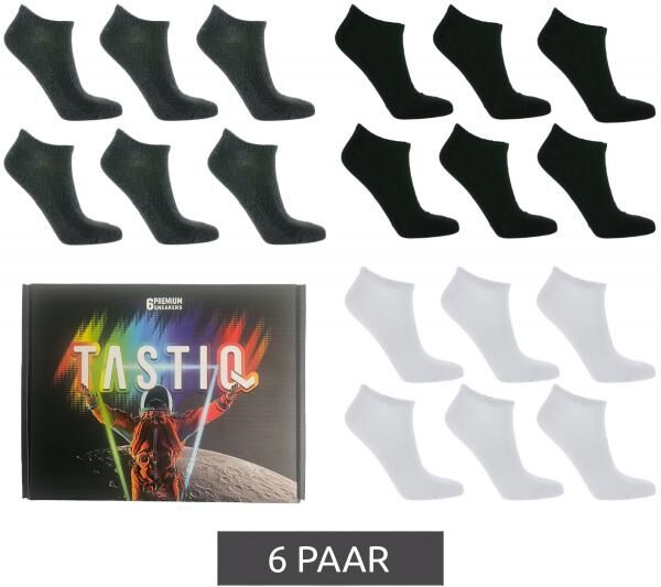 6 Paar TASTIQ Sneaker-Socken schlichte Baumwoll-Socken in Geschenkbox Sport-Socken Schwarz, Grau oder Wei&szlig;