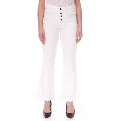 AjC Women's High-Waisted Jeans, Cotton Pants, Bootcut Pants with Button Details, 5-Pocket, 54416149, Off-White