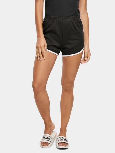 bequeme Urban Classics Damen Shorts 240 g/m&sup2; mit Baumwolle Schwarz/Wei&szlig;