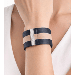 Exklusives Calvin Klein Damen Echtleder-Armband mit breitem Kontraststreifen Arm-Schmuck Größe XS 15cm KJ9KAB0902 Anthrazit/Beige