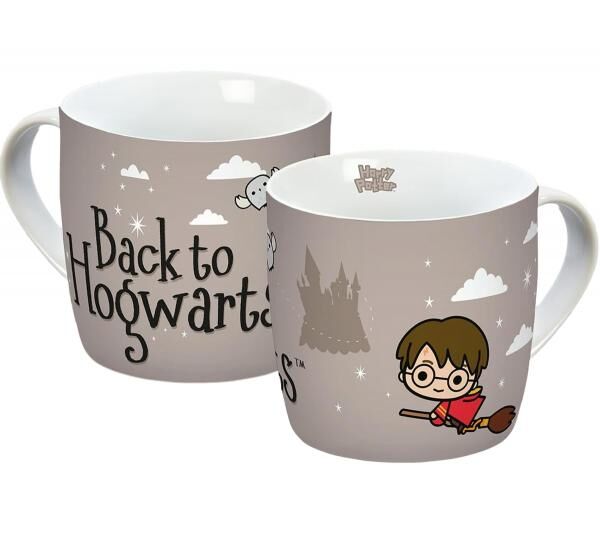 Harry Potter Tasse &bdquo;Hogwarts Express&ldquo; 300 ml Porzellan Becher Rosa mit Herzhenkel Grau