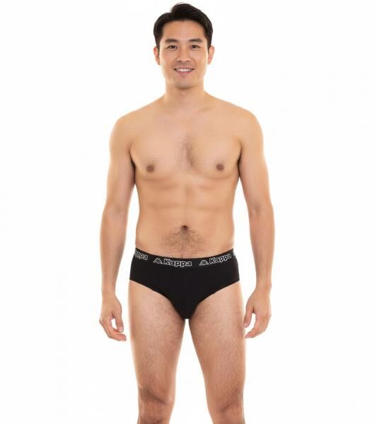 Kappa Herren Slip mit Baumwoll-Stretch Unterw&auml;sche mit Logobund Unterhose 711167 Schwarz