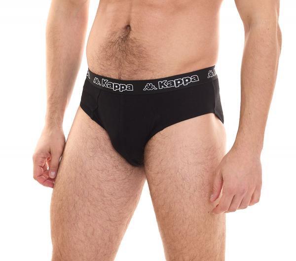 Kappa Herren Slip mit Baumwoll-Stretch Unterw&auml;sche mit Logobund Unterhose 711167 Schwarz
