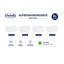 4er Set Tontarelli Aufbewahrungsbox je 4,7 Liter Fassungsvermögen Stapelbare Vorratsboxen mit Deckel 32,7 x 19 x 19 cm Transparent/Weiß