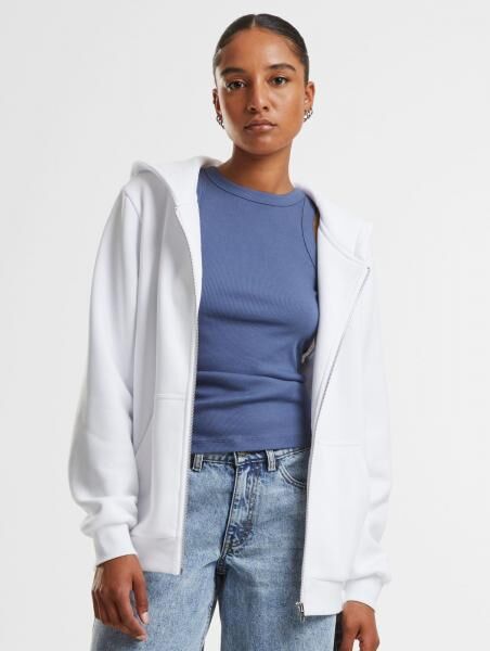 bequemer Urban Classics Damen Hoodie Rei&szlig;verschluss Rippb&uuml;ndchen 330 g/m&sup2; mit Baumwolle Wei&szlig;