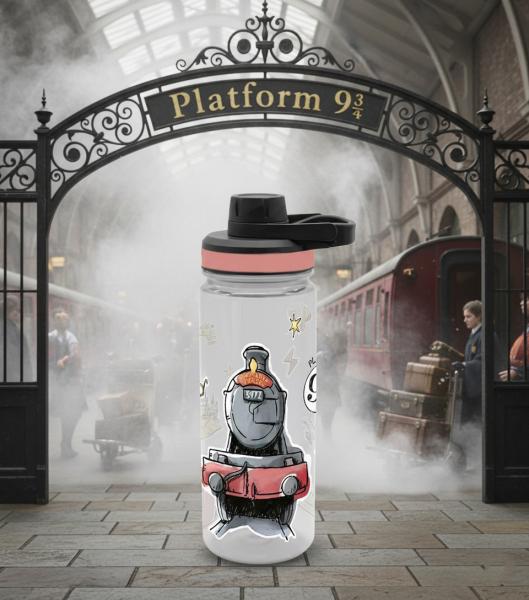 Harry Potter Trinkflasche &bdquo;Hogwarts Express&ldquo; 700 ml mit Schraubdeckel im magischen Design Transparent/Rosa