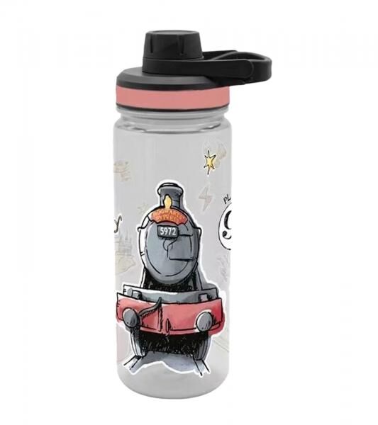Harry Potter Trinkflasche &bdquo;Hogwarts Express&ldquo; 700 ml mit Schraubdeckel im magischen Design Transparent/Rosa