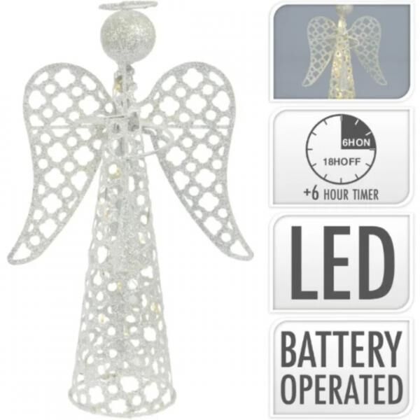 Christmas angel Sparkle LED on battery white 30 cm