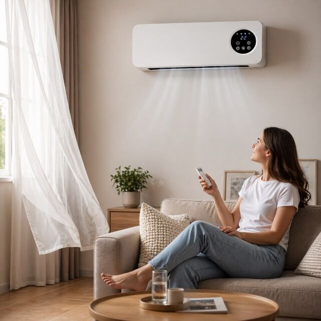 Klimaanlage Klimagerät Aircooler Kühler Wandgerät AC Wand-Luftschleier 2000W | Heiz- und Lüftermodus | LED-Anzeige | Fernbedienung