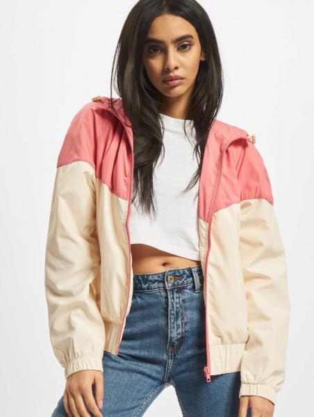 l&auml;ssige Urban Classics Damen Jacke gro&szlig;e Kapuze Taschen 68 g/m&sup2; Rosa/Beige