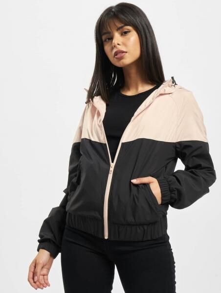 l&auml;ssige Urban Classics Damen Jacke gro&szlig;e Kapuze Taschen 68 g/m&sup2; Schwarz/Beige
