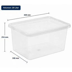 plast team Aufbewahrungsbox Basic 20 Liter Stapelbare Vorratsboxen mit Deckel Stapel-Box 8364232 Weiß/Transparent