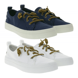 SPERRY Crest Vibe Canvas Damen Freizeit-Sneaker Alltags-Schuhe Schlupf-Schuhe STS8190 Dunkelblau/Braun oder Weiß/Braun