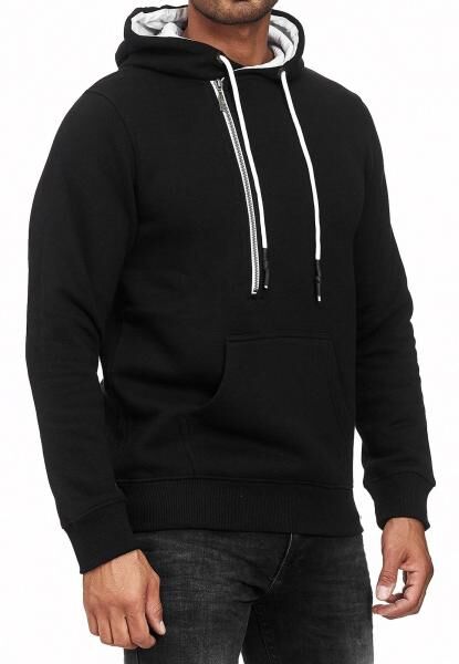 Trendiger Kapuzen-Pullover f&uuml;r Herren mit seitlichem Rei&szlig;verschluss Hoodie Sweater 7006 Schwarz