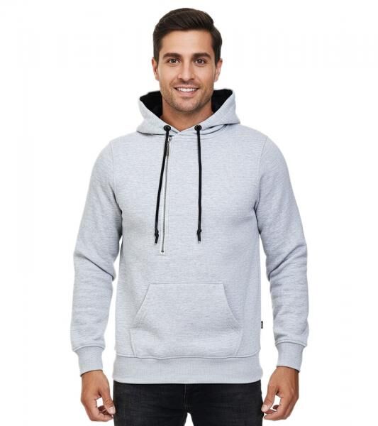 Trendiger Kapuzen-Pullover f&uuml;r Herren mit seitlichem Rei&szlig;verschluss Hoodie Sweater 7006 Grau Melange