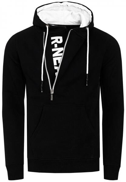 Trendiger Kapuzen-Pullover f&uuml;r Herren mit seitlichem Rei&szlig;verschluss Hoodie Sweater 7006 Schwarz