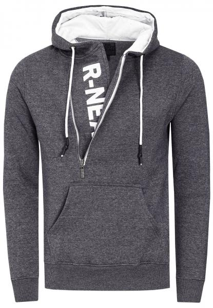 Trendiger Kapuzen-Pullover f&uuml;r Herren mit seitlichem Rei&szlig;verschluss Hoodie Sweater 7006 Anthrazit Melange