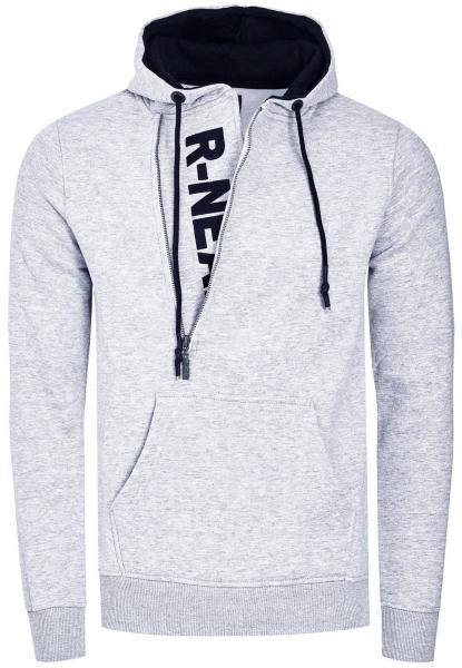 Trendiger Kapuzen-Pullover f&uuml;r Herren mit seitlichem Rei&szlig;verschluss Hoodie Sweater 7006 Grau Melange