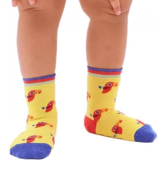 1 Paar Moustard Parrot Kinder Baumwoll-Socken mit Papageien-Print gemusterte Stopper-Socken Vogel-Print Baby-Socken 20S-PARR Gelb/Blau/Rot/