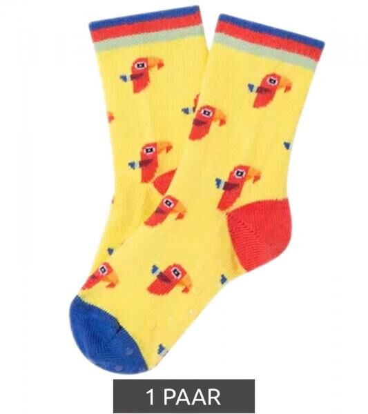 1 Paar Moustard Parrot Kinder Baumwoll-Socken mit Papageien-Print gemusterte Stopper-Socken Vogel-Print Baby-Socken 20S-PARR Gelb/Blau/Rot/