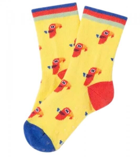 1 Paar Moustard Parrot Kinder Baumwoll-Socken mit Papageien-Print gemusterte Stopper-Socken Vogel-Print Baby-Socken 20S-PARR Gelb/Blau/Rot/